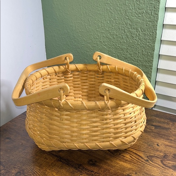 Vintage Split Oak Double Handle Gathering Basket - With Handles - Picture 1 of 11
